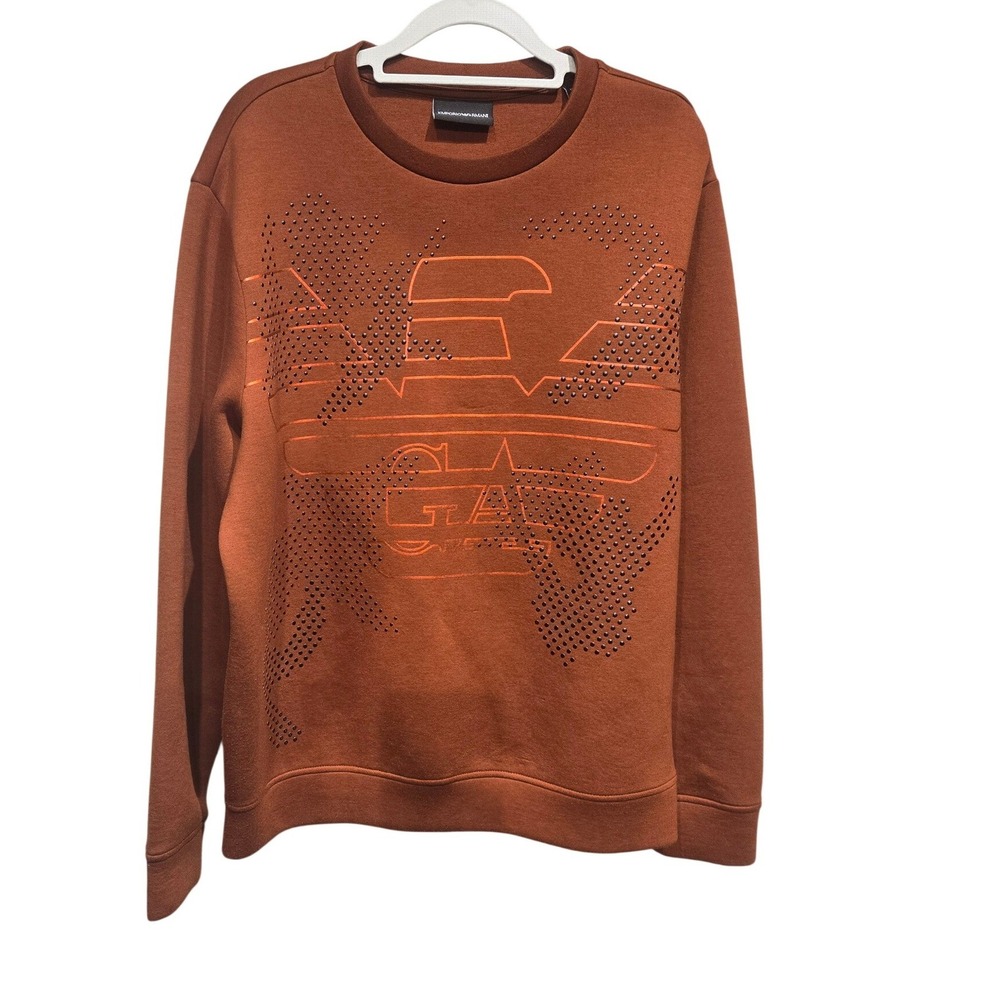 Emporio Armani Sweatshirt Mens L Rust Orange Studded Eagle Logo Streetwear